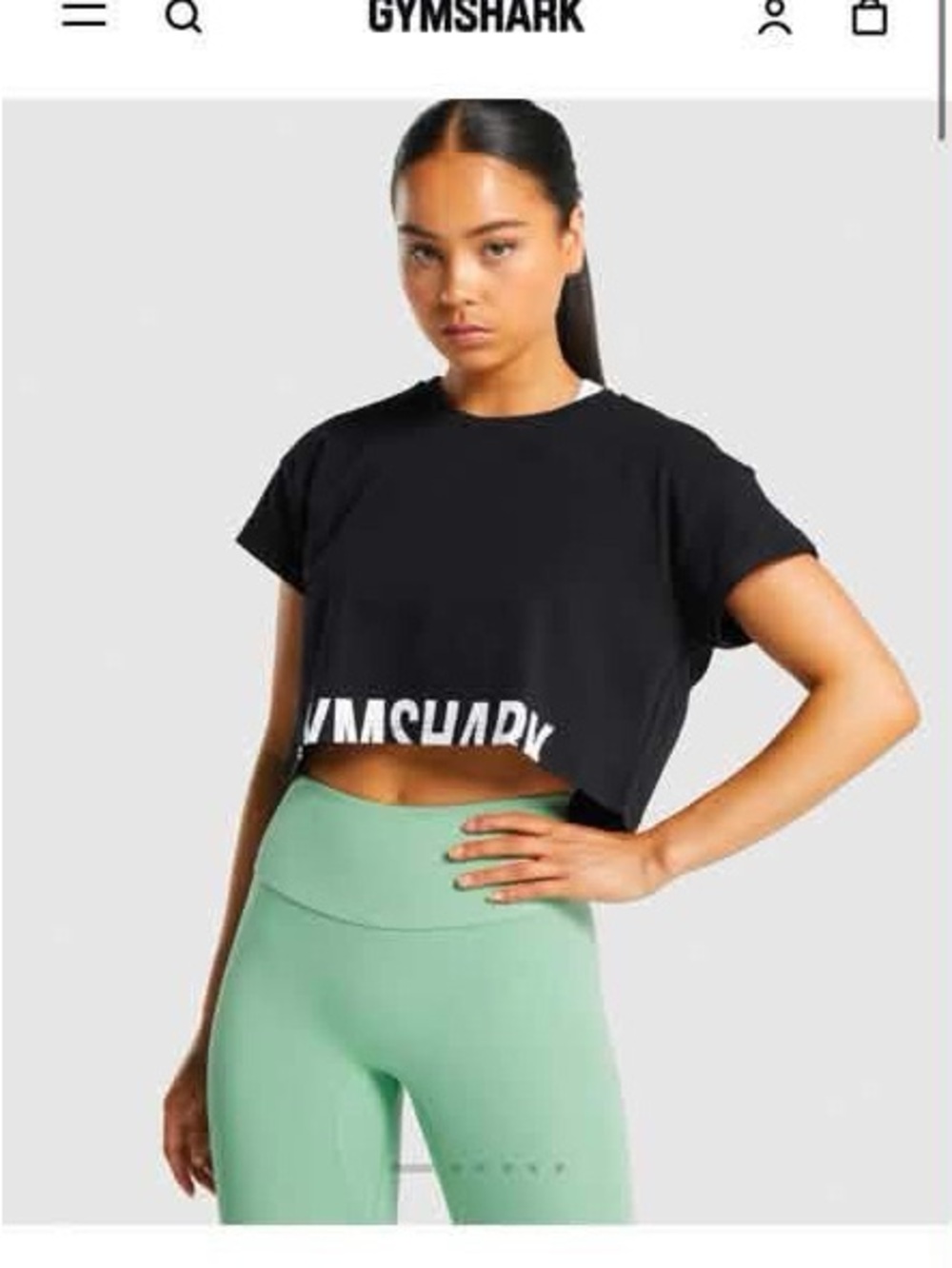 Gymshark Black Boxy Crop Tee with White Logo